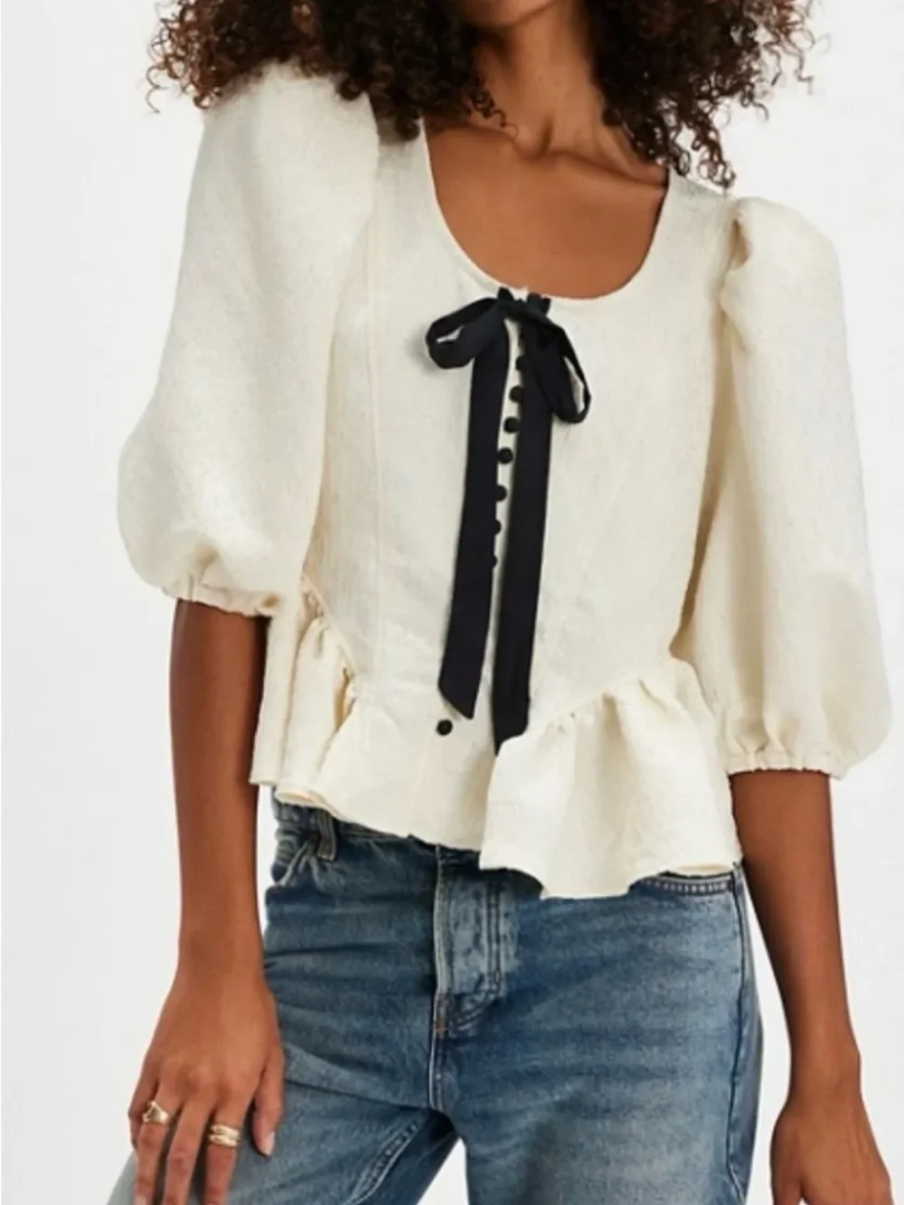 Free People Pamela bow tie blouse in white alyssum